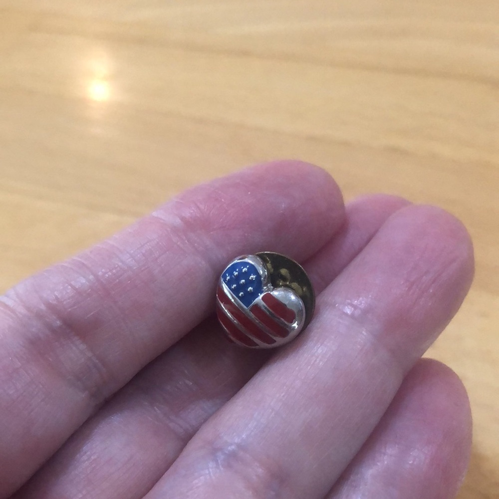 Tiny American Flag Heart Star and Stripes Silver Tone Vintage Lapel Pin
